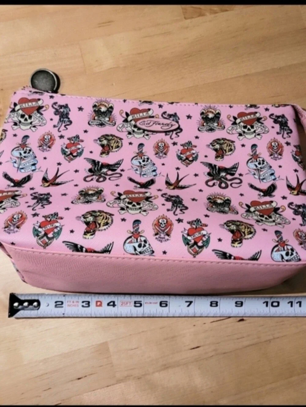 Ed Hardy Pink Tattoo Print Cosmetic Bag